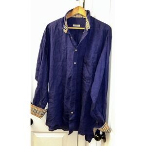 Men's Burberry XL LONG SLEEVE BUTTON-DOWN NOVA PLAID CHECK 100% Linen